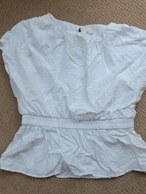 a new day White Peplum Top with Elastic Waist Button Back Neck